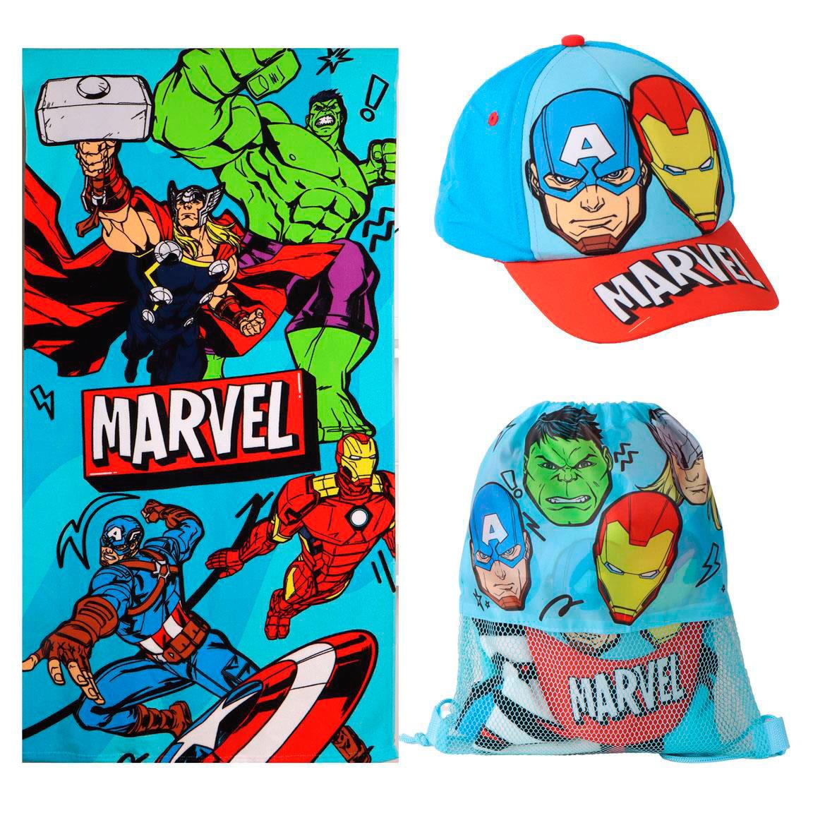 Marvel Avengers towel, bag and cap set