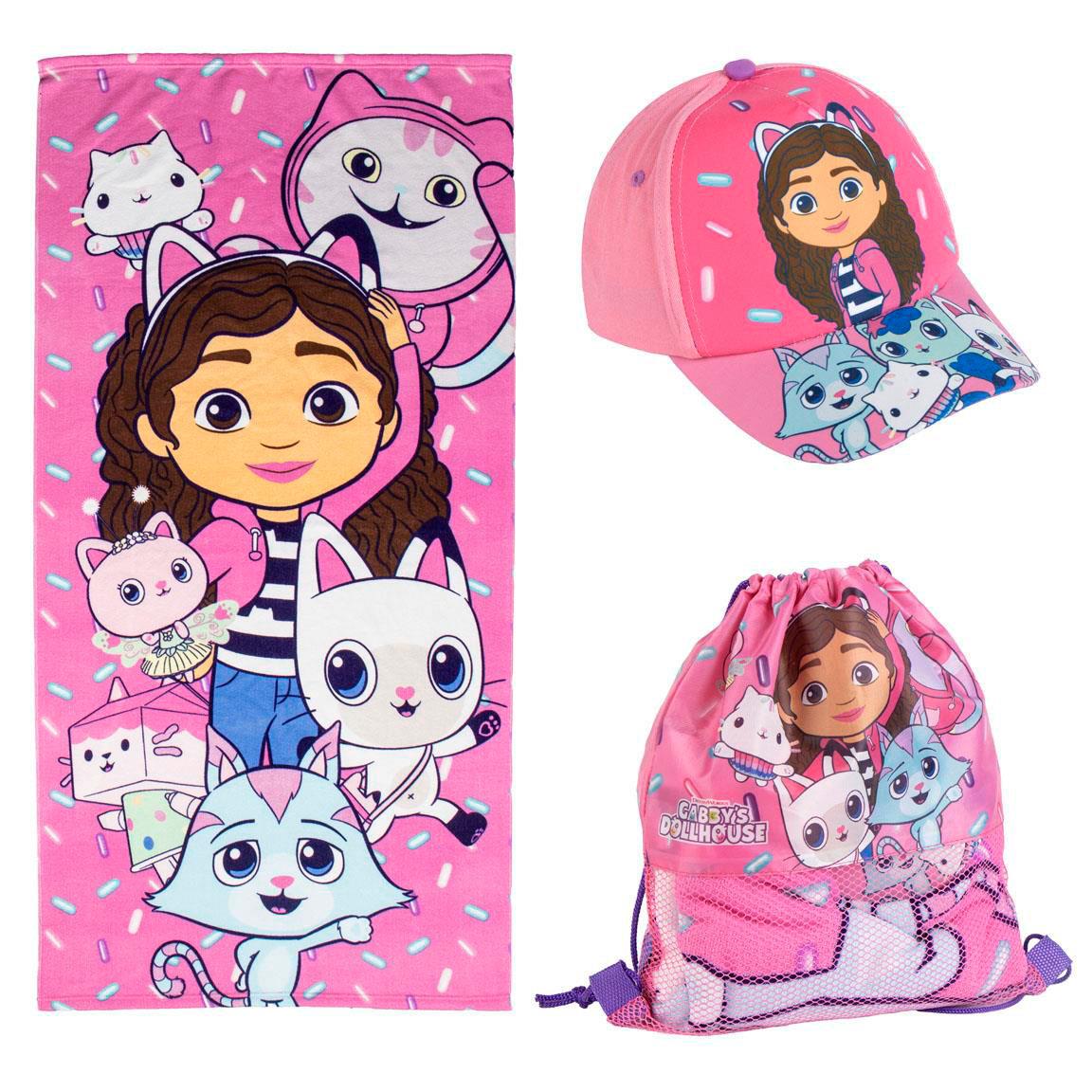 Gabby's Dollhouse towel, bag and cap set