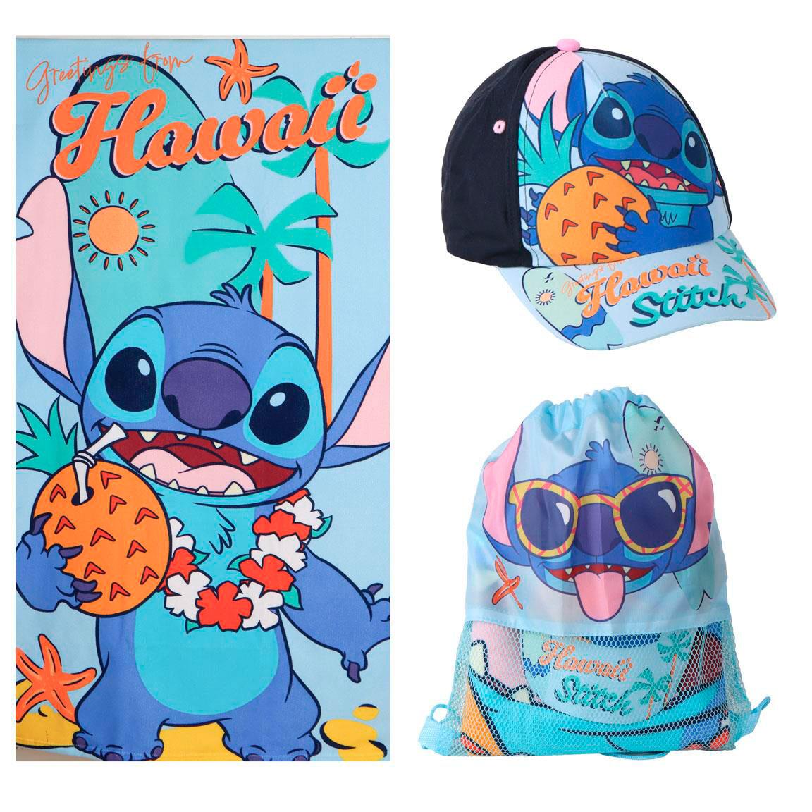 Disney Stitch towel, bag and cap set